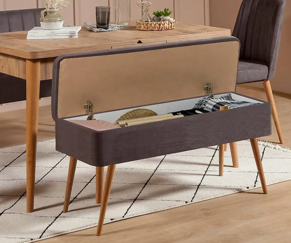 Banc Falcon, Banc polyvalent, Sièges pour les invités, Coffre multifonctionnel, 90x39h40 cm, Noyer et Anthracite