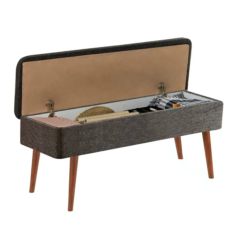 Banc Falcon, Banc polyvalent, Sièges pour les invités, Coffre multifonctionnel, 90x39h40 cm, Noyer et Anthracite