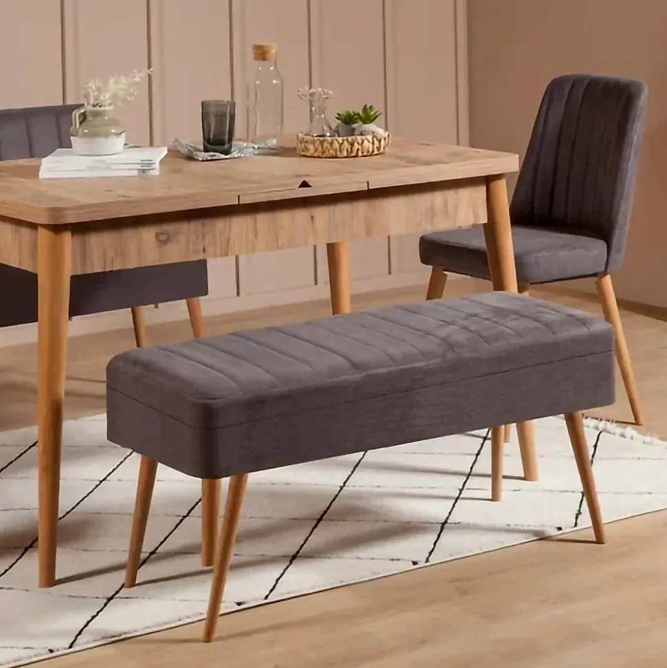 Banc Falcon, Banc polyvalent, Sièges pour les invités, Coffre multifonctionnel, 90x39h40 cm, Noyer et Anthracite