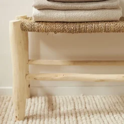 Banc Marocain Doum tressage central (100 cm - Naturel)