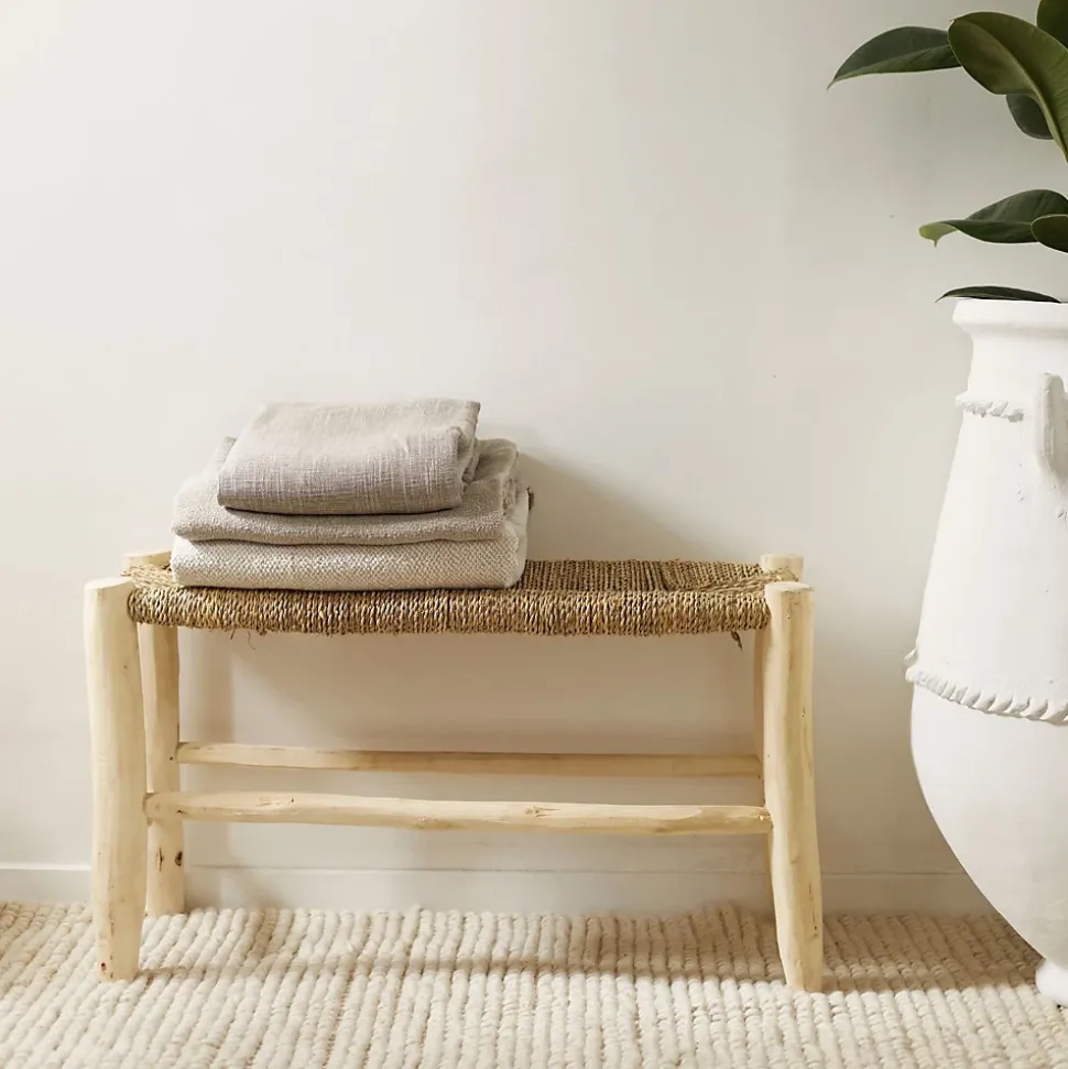 Banc Marocain Doum tressage central (80 cm - Naturel)
