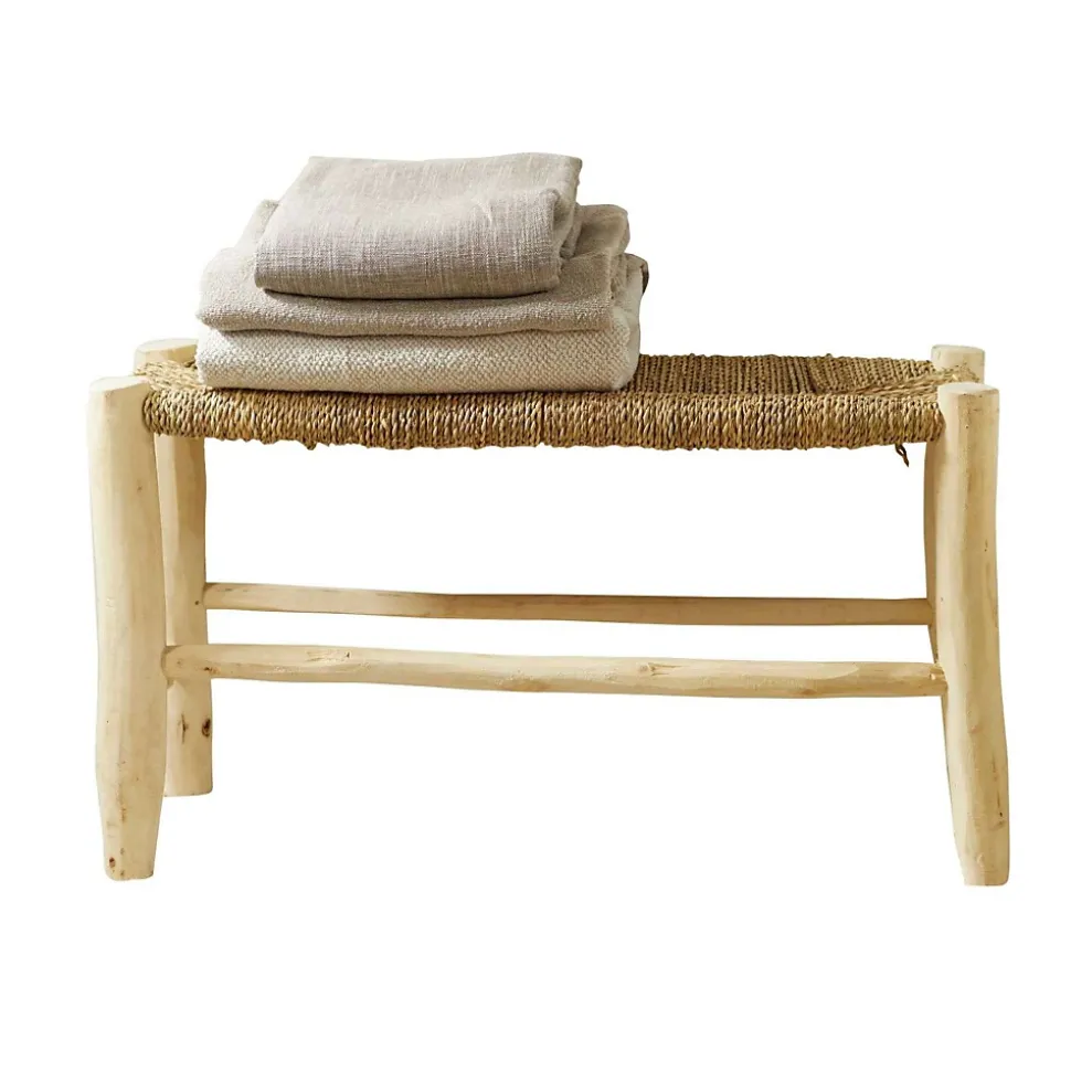 Banc Marocain Doum tressage central (80 cm - Naturel)