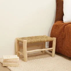 Banc Marocain Doum tressage central (60 cm - Naturel)