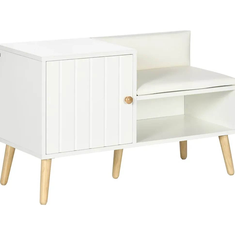 Banc meuble à chaussures 2 en 1 style scandinave - porte, niche, étagère - bois pin blanc