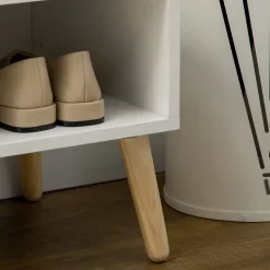 Banc meuble à chaussures 2 en 1 style scandinave - porte, niche, étagère - bois pin blanc