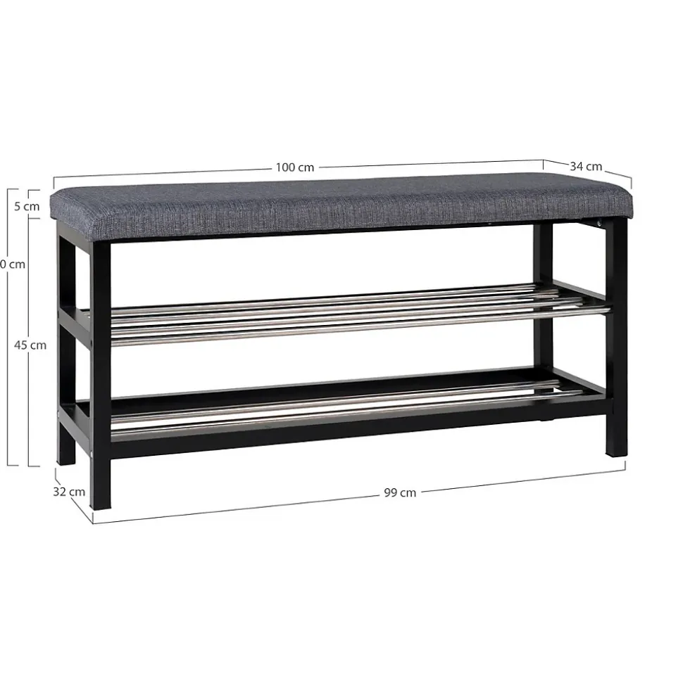Banc Padova, Gris, Métal, 100x34x50 cm, Seven Design