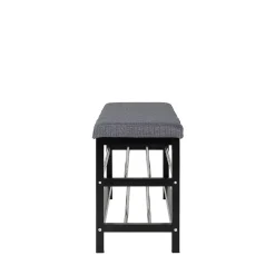 Banc Padova élégant avec coussin et étagères noires - 100x34x50 cm