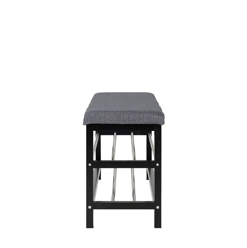 Banc Padova élégant avec coussin et étagères noires - 100x34x50 cm