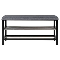 Banc Padova élégant avec coussin et étagères noires - 100x34x50 cm