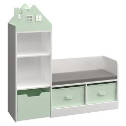Banc pour enfant avec étagère Vipsali 100 x 99 x 30 cm blanc vert menthe en.casa