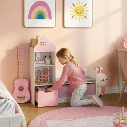 Banc pour enfant avec étagère Vipsali 100 x 99 x 30 cm blanc rose en.casa