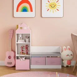 Banc pour enfant avec étagère Vipsali 100 x 99 x 30 cm blanc rose en.casa