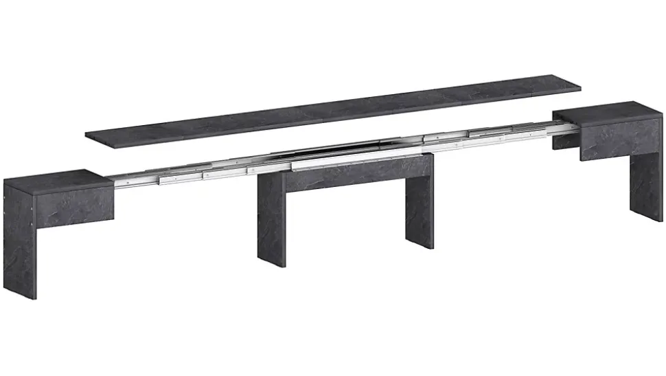 Banc Quedan, Lot de 2 Sièges pour table à manger, Bancs extensibles, 290x25h45 cm, Ardoise