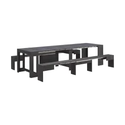 Banc Quedan, Lot de 2 Sièges pour table à manger, Bancs extensibles, 290x25h45 cm, Ardoise
