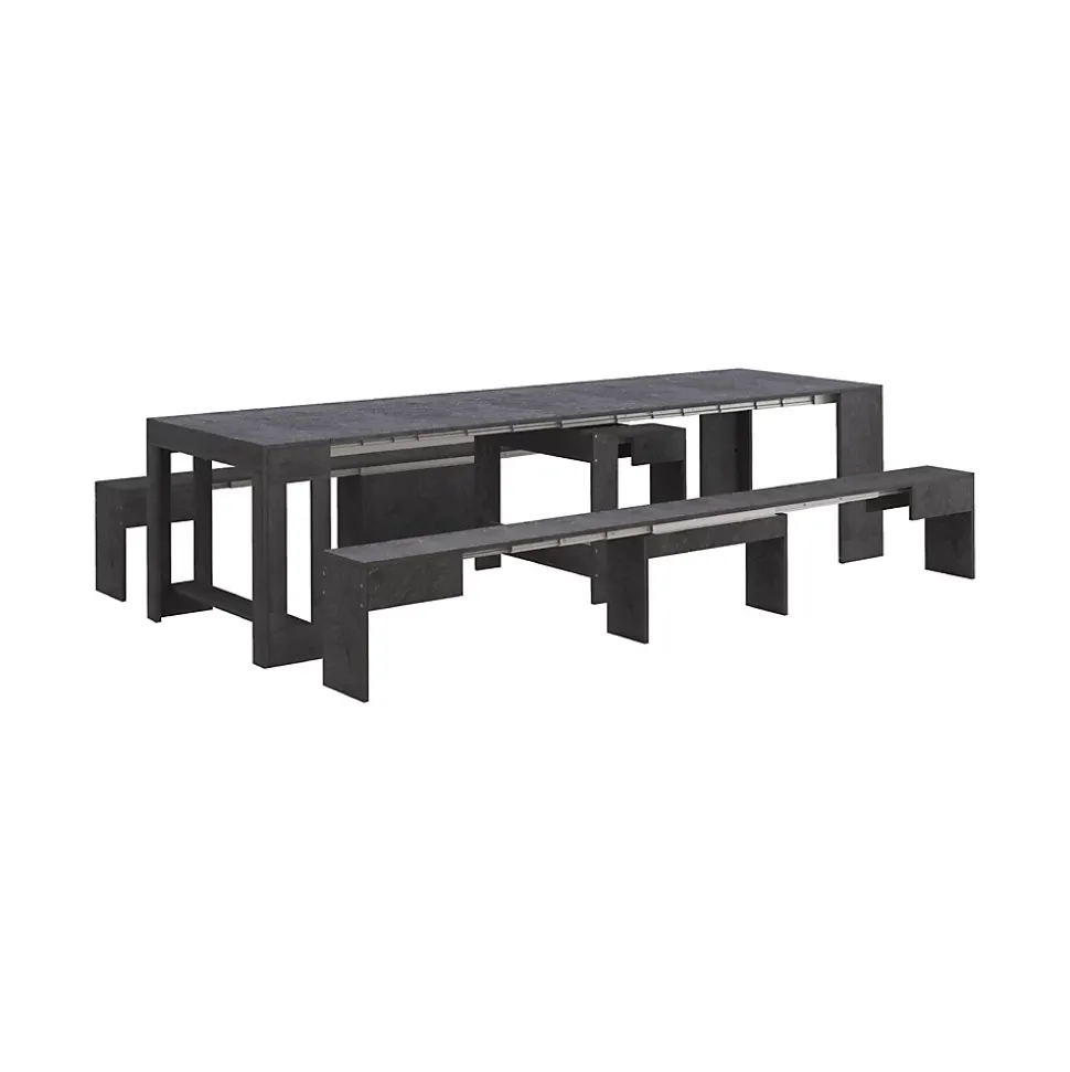 Banc Quedan, Lot de 2 Sièges pour table à manger, Bancs extensibles, 290x25h45 cm, Ardoise