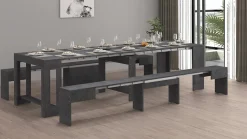 Banc Quedan, Lot de 2 Sièges pour table à manger, Bancs extensibles, 290x25h45 cm, Ardoise