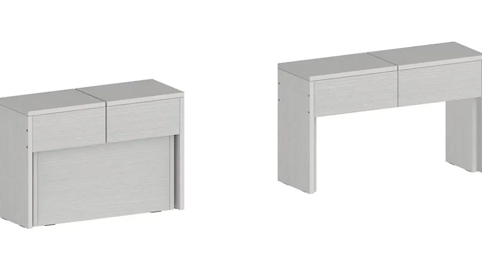 Banc Quedan, Lot de 2 Sièges pour table à manger, Bancs extensibles, 290x25h45 cm, Blanc