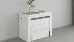Banc Quedan, Lot de 2 Sièges pour table à manger, Bancs extensibles, 290x25h45 cm, Blanc