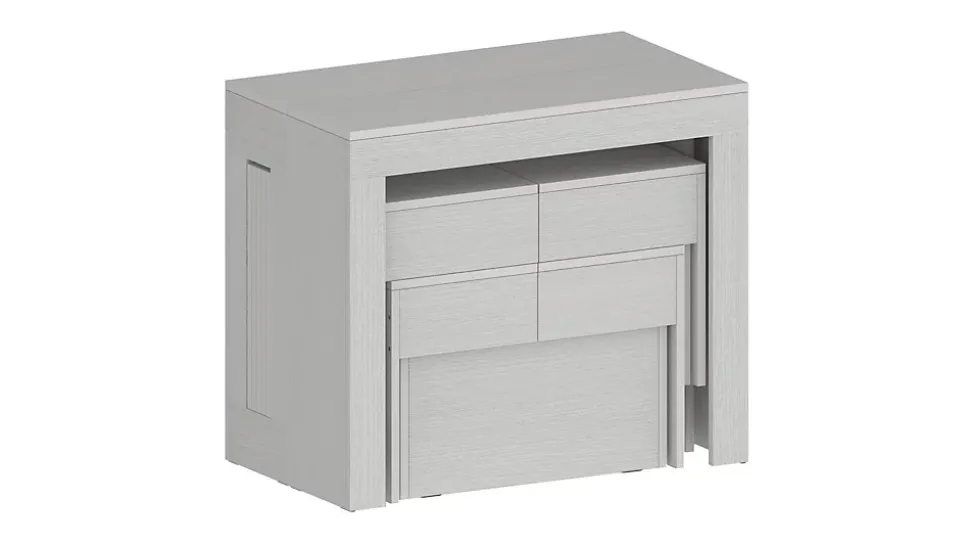 Banc Quedan, Lot de 2 Sièges pour table à manger, Bancs extensibles, 290x25h45 cm, Blanc
