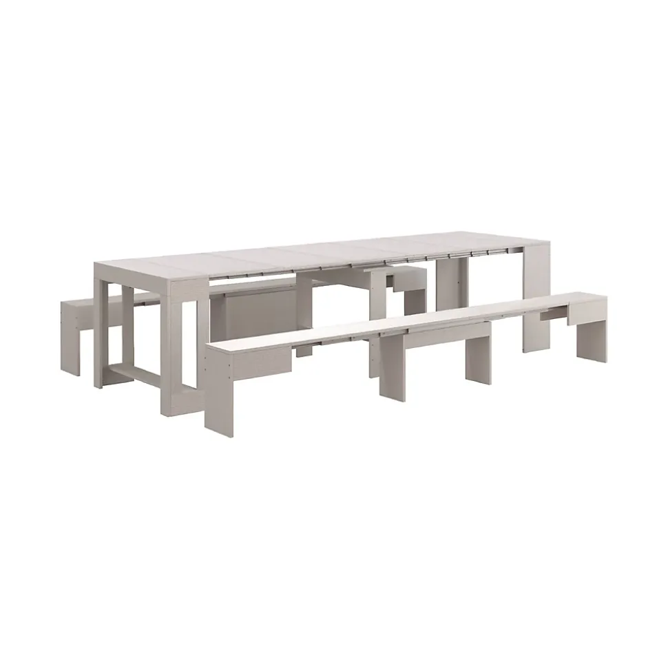 Banc Quedan, Lot de 2 Sièges pour table à manger, Bancs extensibles, 290x25h45 cm, Blanc