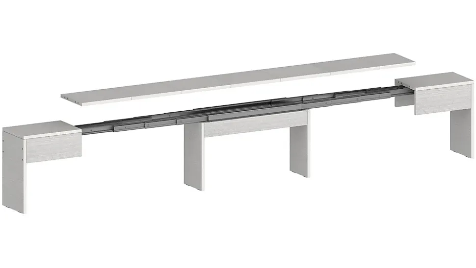 Banc Quedan, Lot de 2 Sièges pour table à manger, Bancs extensibles, 290x25h45 cm, Blanc