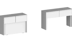 Banc Quedan, Lot de 2 Sièges pour table à manger, Bancs extensibles, 290x25h45 cm, Blanc brillant