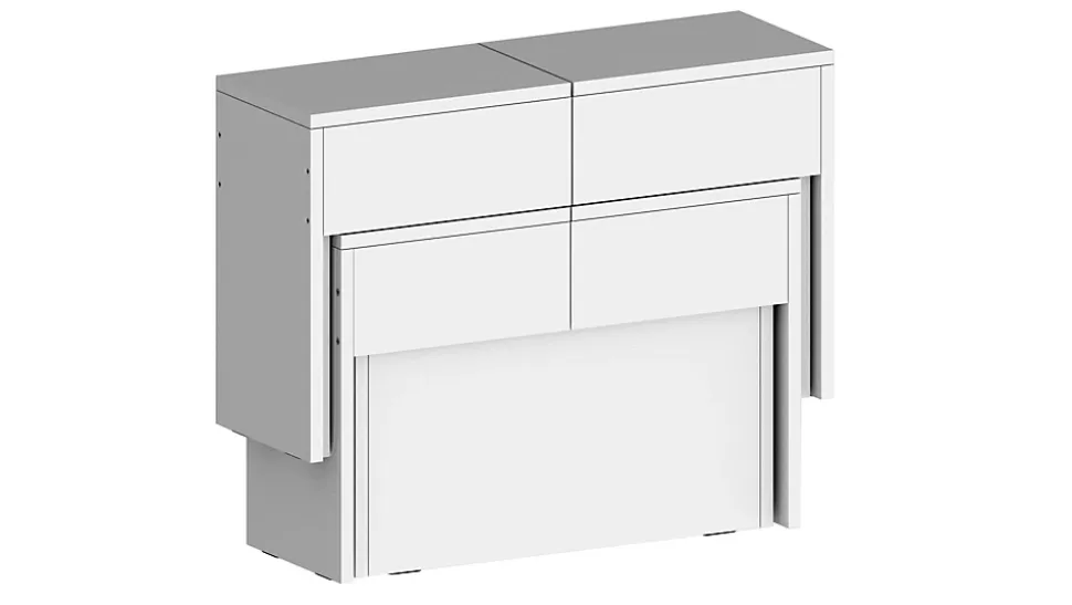 Banc Quedan, Lot de 2 Sièges pour table à manger, Bancs extensibles, 290x25h45 cm, Blanc brillant