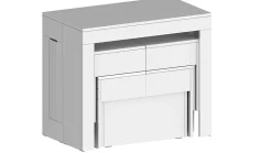 Banc Quedan, Lot de 2 Sièges pour table à manger, Bancs extensibles, 290x25h45 cm, Blanc brillant