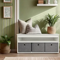 Banc range chaussures en bois blanc avec 3 casiers Box & Beyond