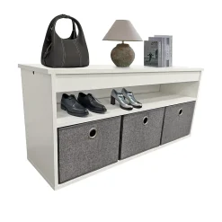 Banc range chaussures en bois blanc avec 3 casiers Box & Beyond