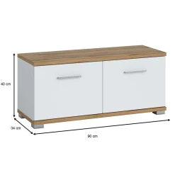 Banc rangement à chaussures VIELLA en mélaminé couleur chêne wotan et blanc