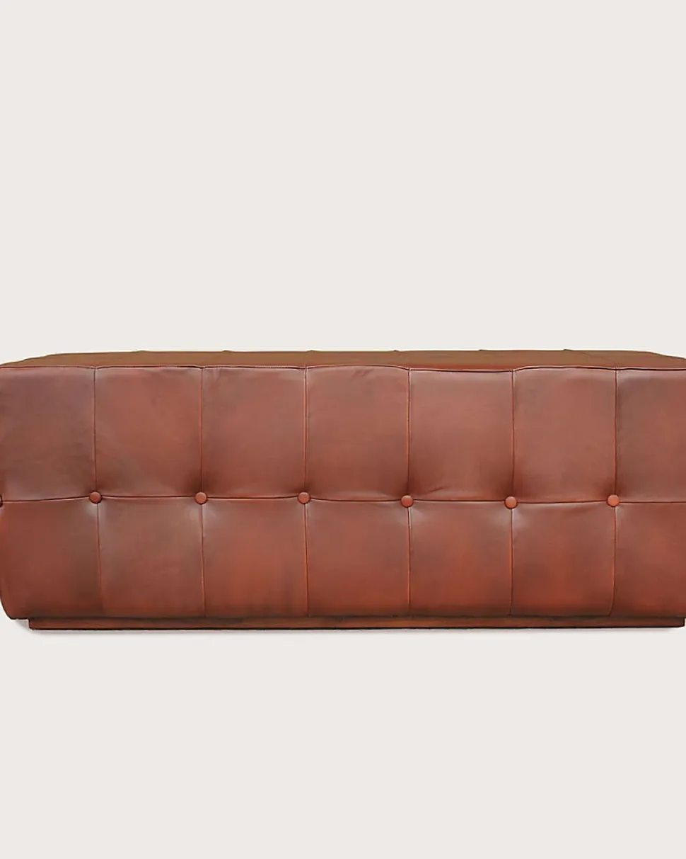 Banc rembourré en cuir marron capitonné - Uniqka