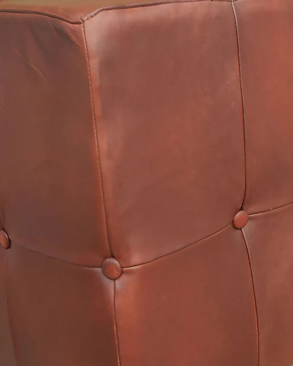 Banc rembourré en cuir marron capitonné - Uniqka