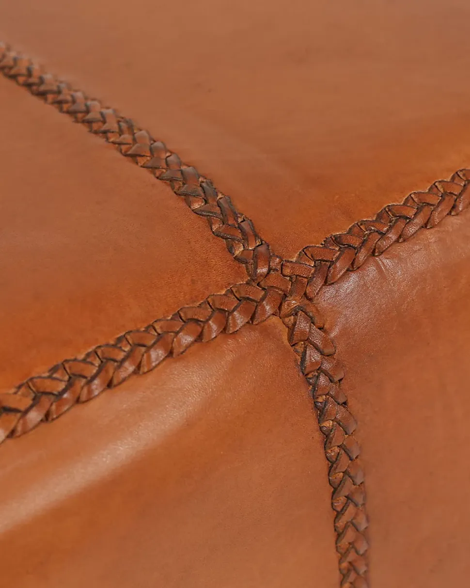 Banc rembourré en teck massif et cuir marron - Uniqka