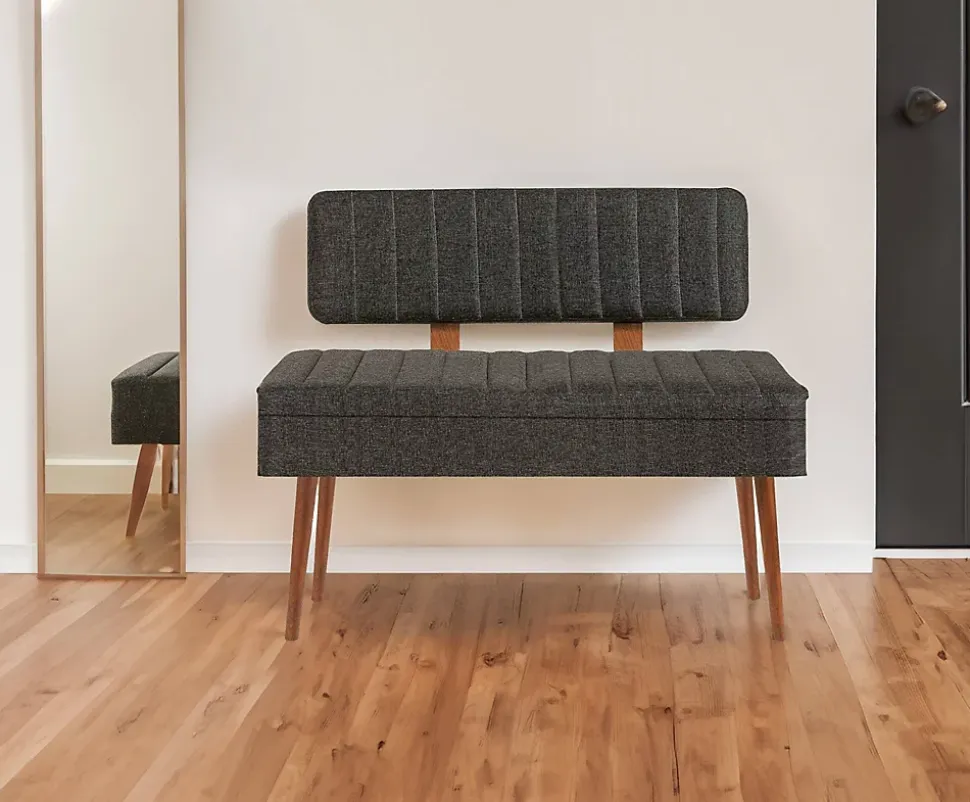 Banc Salento, Banc polyvalent, Sièges pour les invités, Coffre multifonctionnel, 90x39h40 cm, Noyer et Anthracite