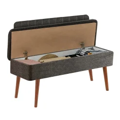 Banc Salento, Banc polyvalent, Sièges pour les invités, Coffre multifonctionnel, 90x39h40 cm, Noyer et Anthracite