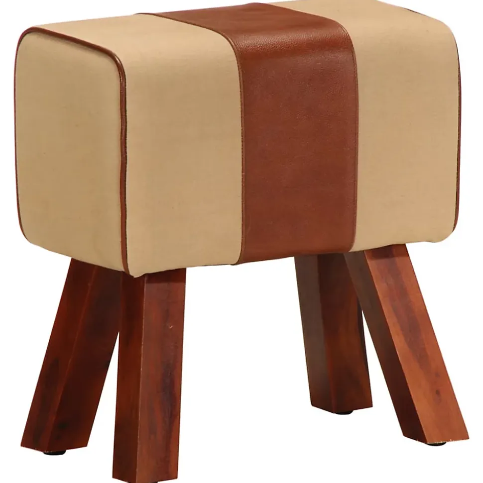 Banc saut de cheval 38 cm marron cuir véritable et manguier vidaXL