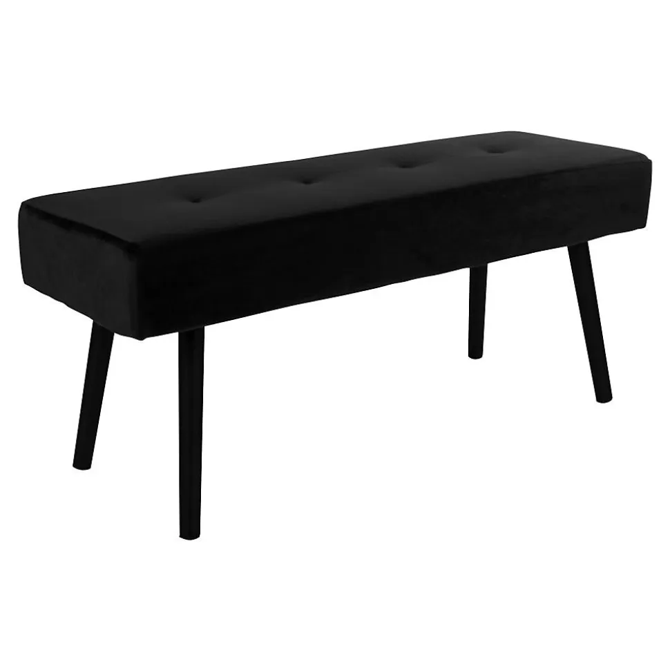 Banc Skiby en Velours Noir avec Pieds Noirs - Dimensions 100x35x44 cm, Modèle HN1207