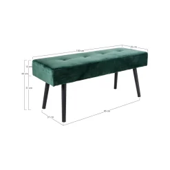 Banc Skiby en Velours Vert Foncé avec Pieds Noirs - 100x35x44 cm, Élégance et Confort