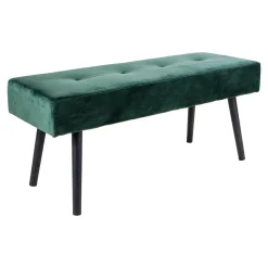 Banc Skiby en Velours Vert Foncé avec Pieds Noirs - 100x35x44 cm, Élégance et Confort