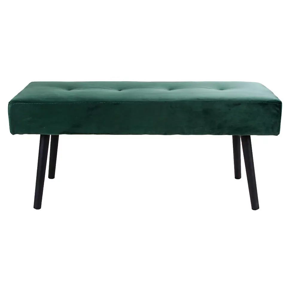 Banc Skiby en Velours Vert Foncé avec Pieds Noirs - 100x35x44 cm, Élégance et Confort