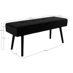 Banc Skiby, Noir, Velours, 35x100x44 cm, Seven Design