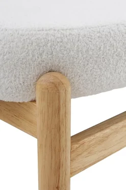 Banc tapissé en boucle blanche avec structure et pieds en pin