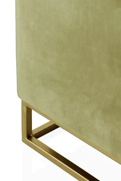 Banc tapissé en tissu velours vert avec base dorée