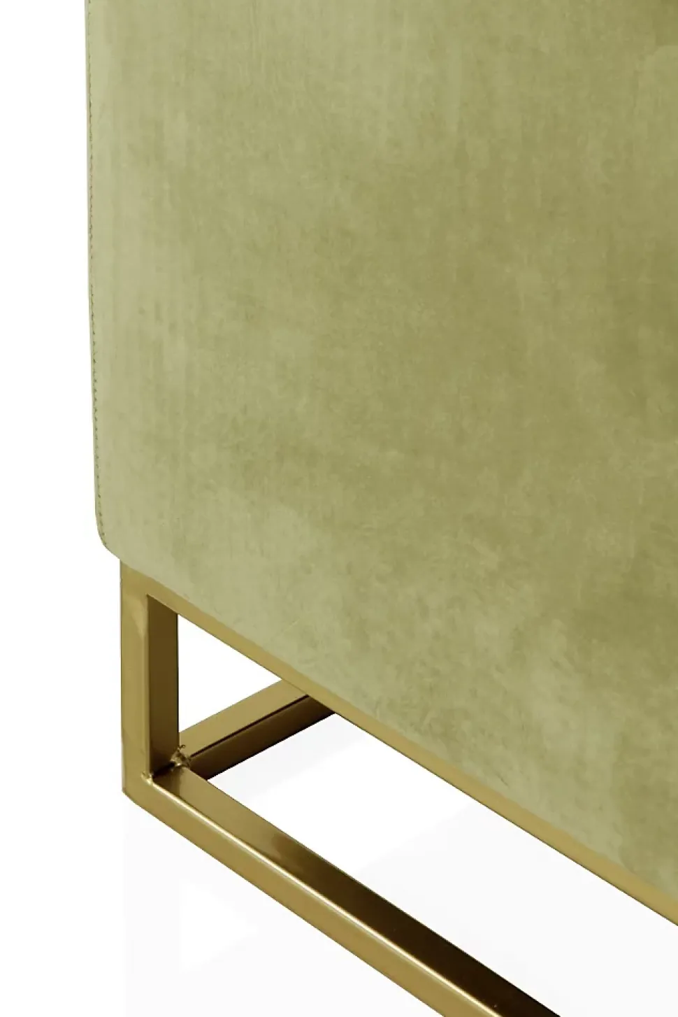Banc tapissé en tissu velours vert avec base dorée