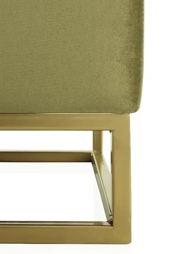Banc tapissé en tissu velours vert avec base dorée