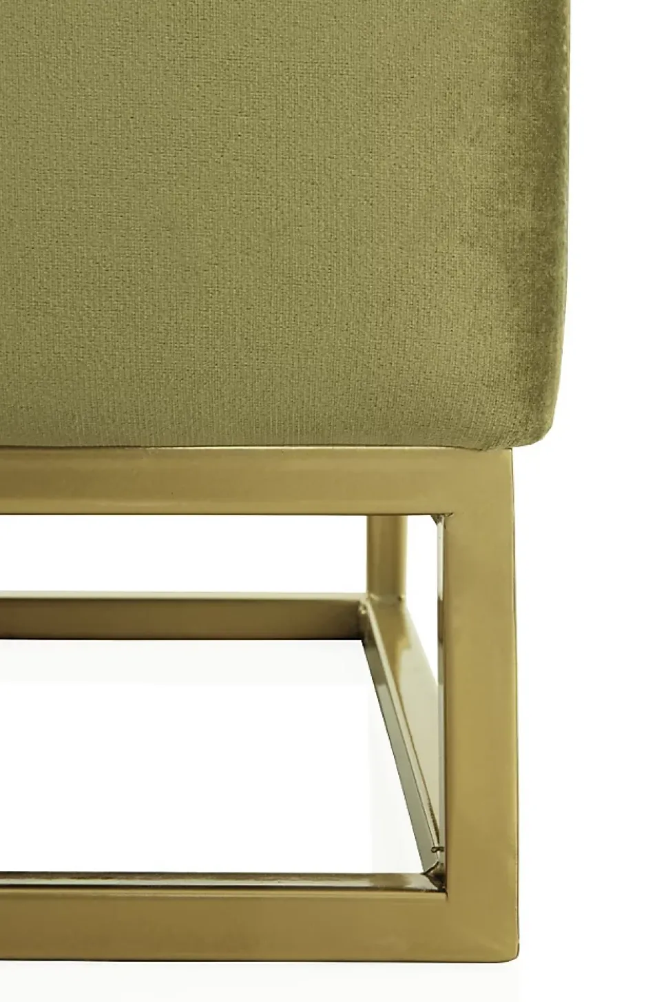 Banc tapissé en tissu velours vert avec base dorée
