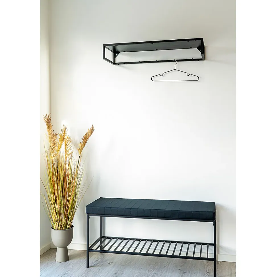 Banc Vita avec Coussin et Étagère Noir - 100x36x48,5 cm pour un Confort Élégant