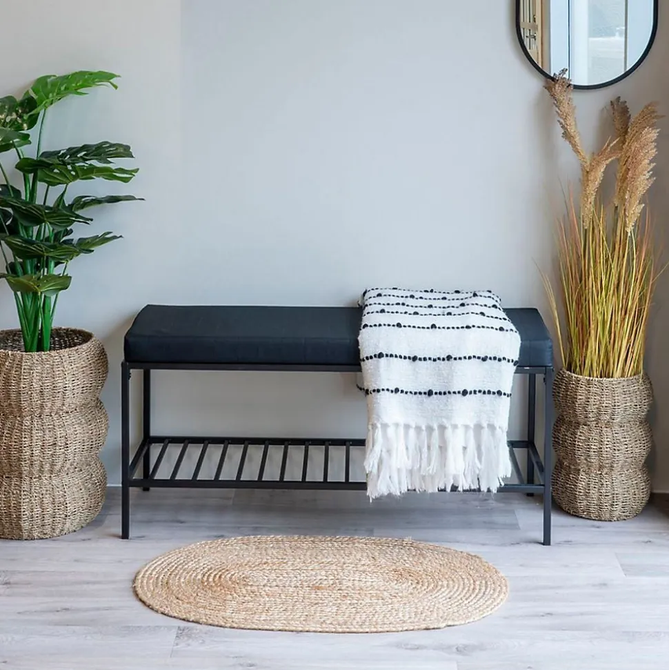 Banc Vita avec Coussin et Étagère Noir - 100x36x48,5 cm pour un Confort Élégant