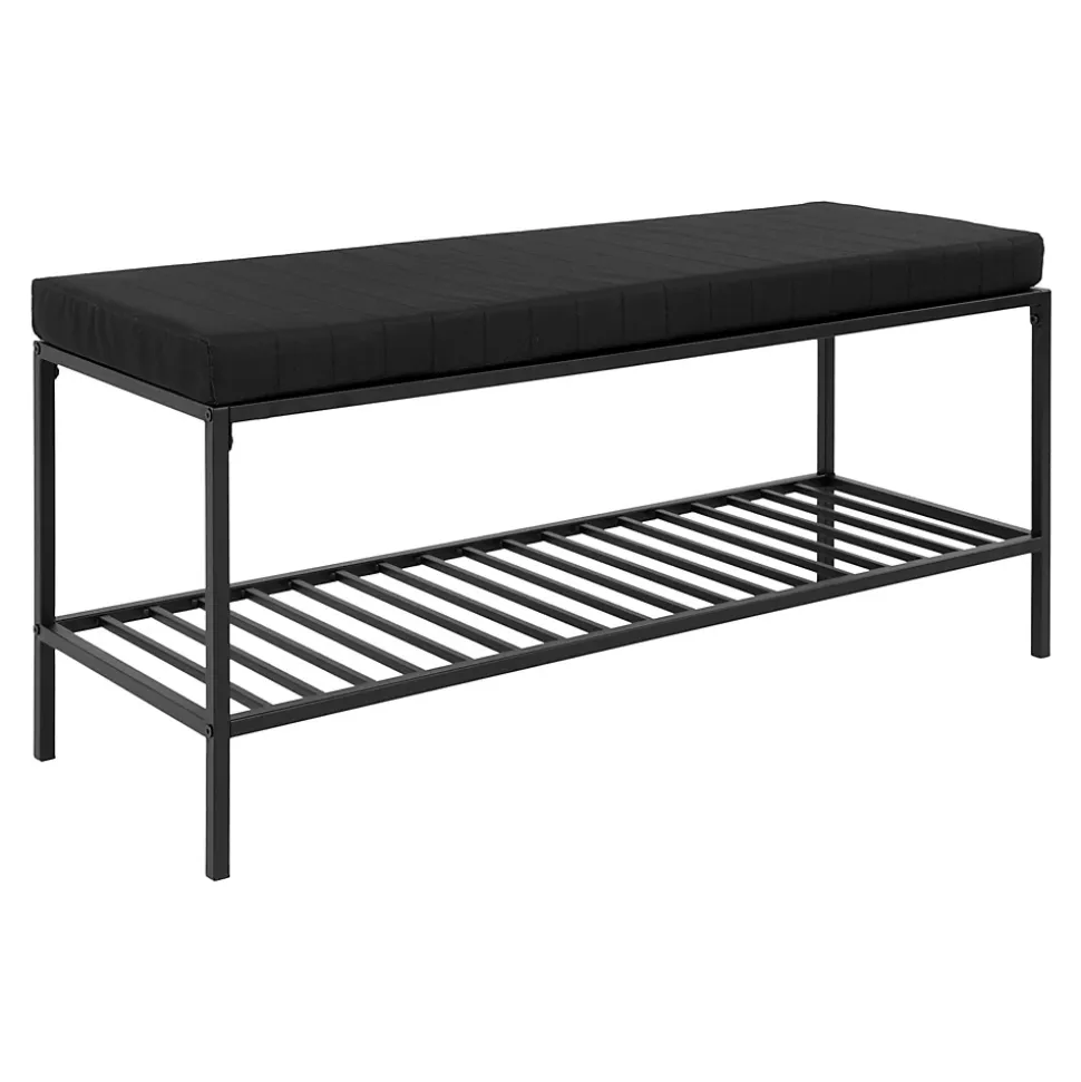 Banc Vita avec Coussin et Étagère Noir - 100x36x48,5 cm pour un Confort Élégant